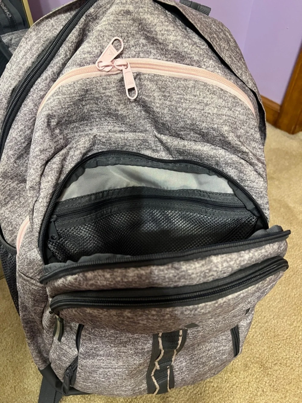 Adidas Gray Backpack with Light Pink Trim - Picture 5 of 8